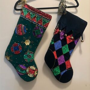 Pottery Barn (2) Christmas Embellished Stockings